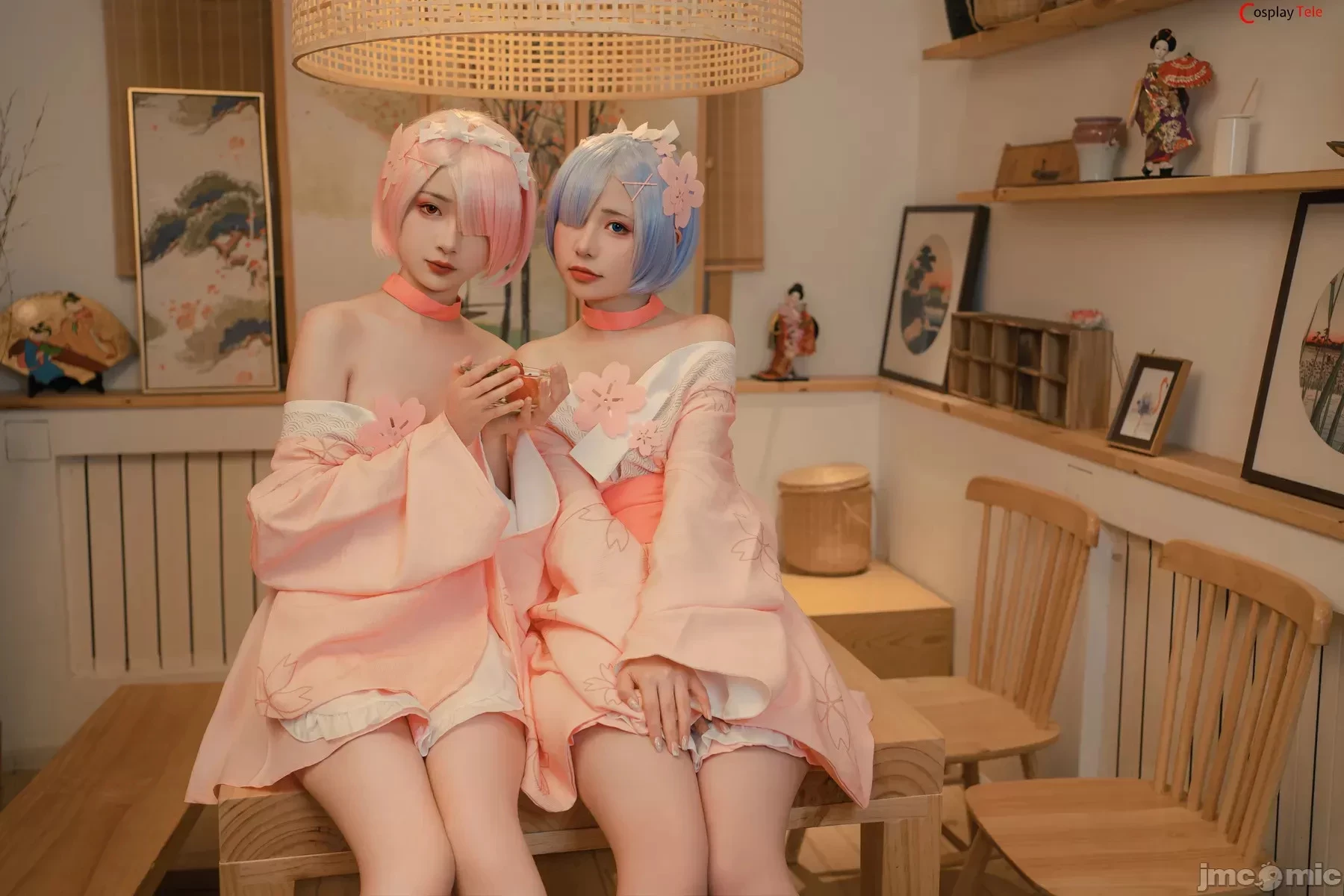 Nekokoyoshi [爆机少女喵小吉] and 金鱼Kinngyo cosplay Rem and Ram – ReZero – Part 2 [100P]