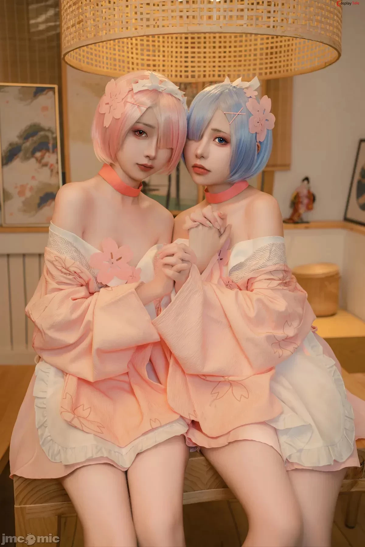 Nekokoyoshi [爆机少女喵小吉] and 金鱼Kinngyo cosplay Rem and Ram – ReZero – Part 2 [100P]