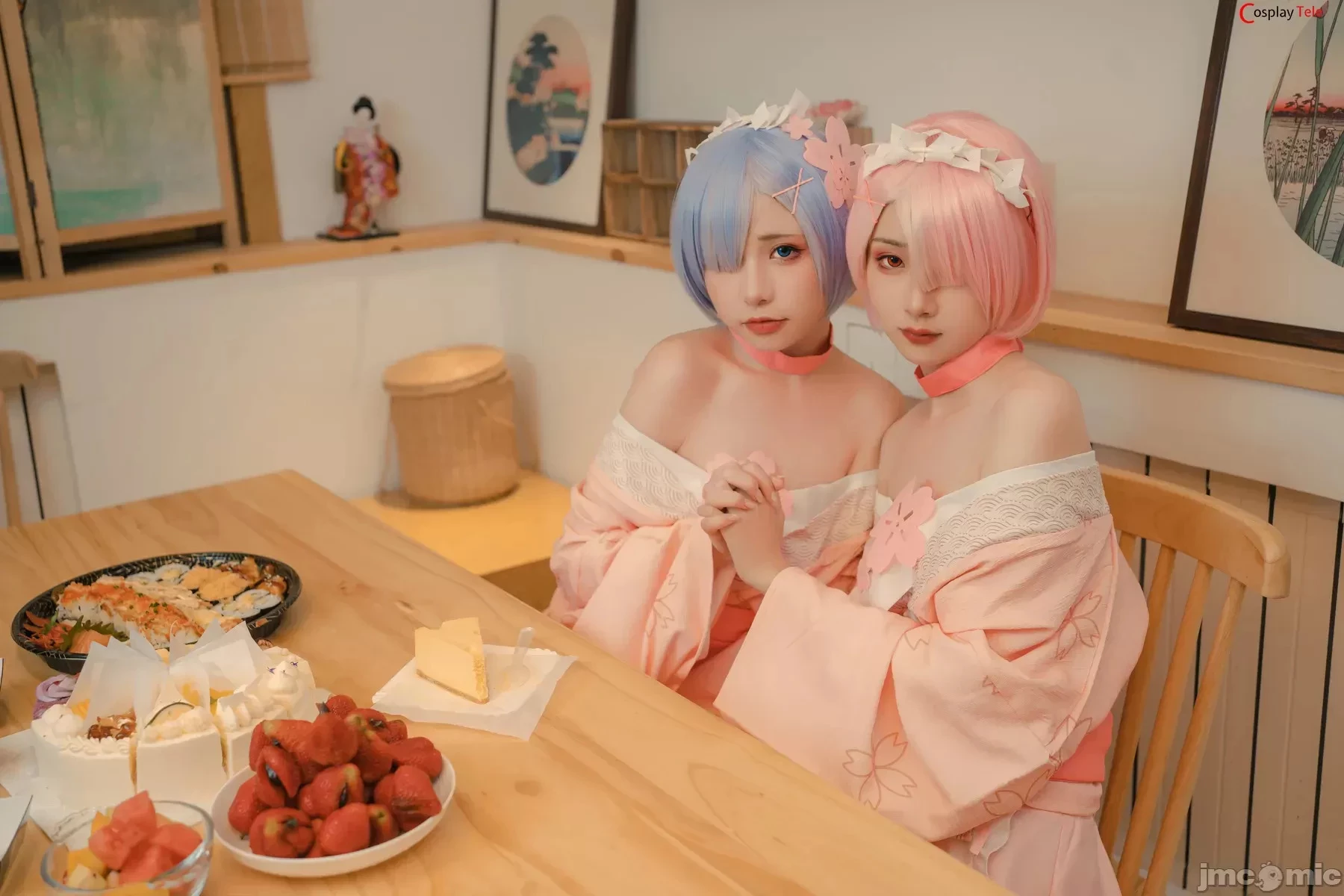 Nekokoyoshi [爆机少女喵小吉] and 金鱼Kinngyo cosplay Rem and Ram – ReZero – Part 2 [100P]