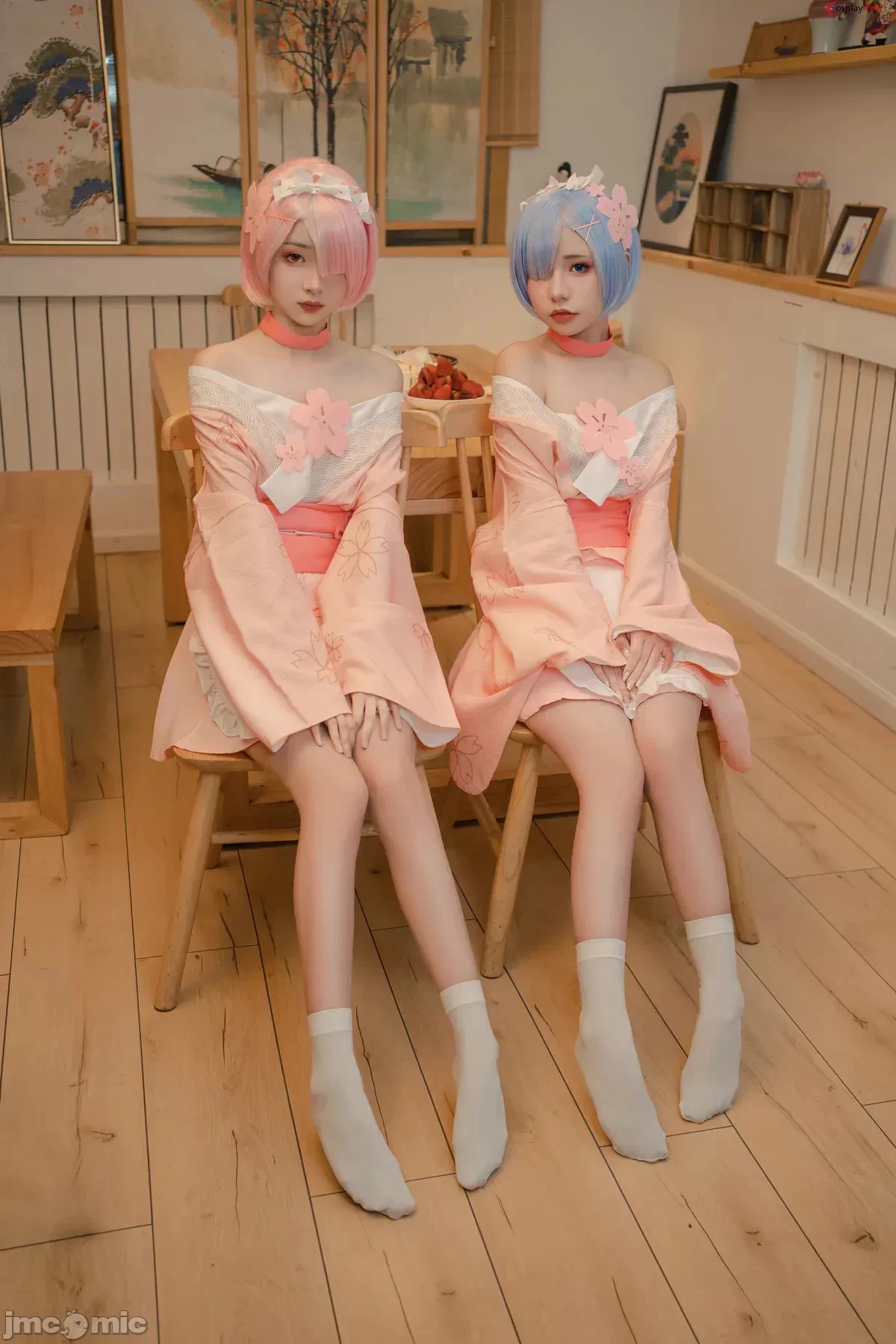 Nekokoyoshi [爆机少女喵小吉] and 金鱼Kinngyo cosplay Rem and Ram – ReZero – Part 2 [100P]