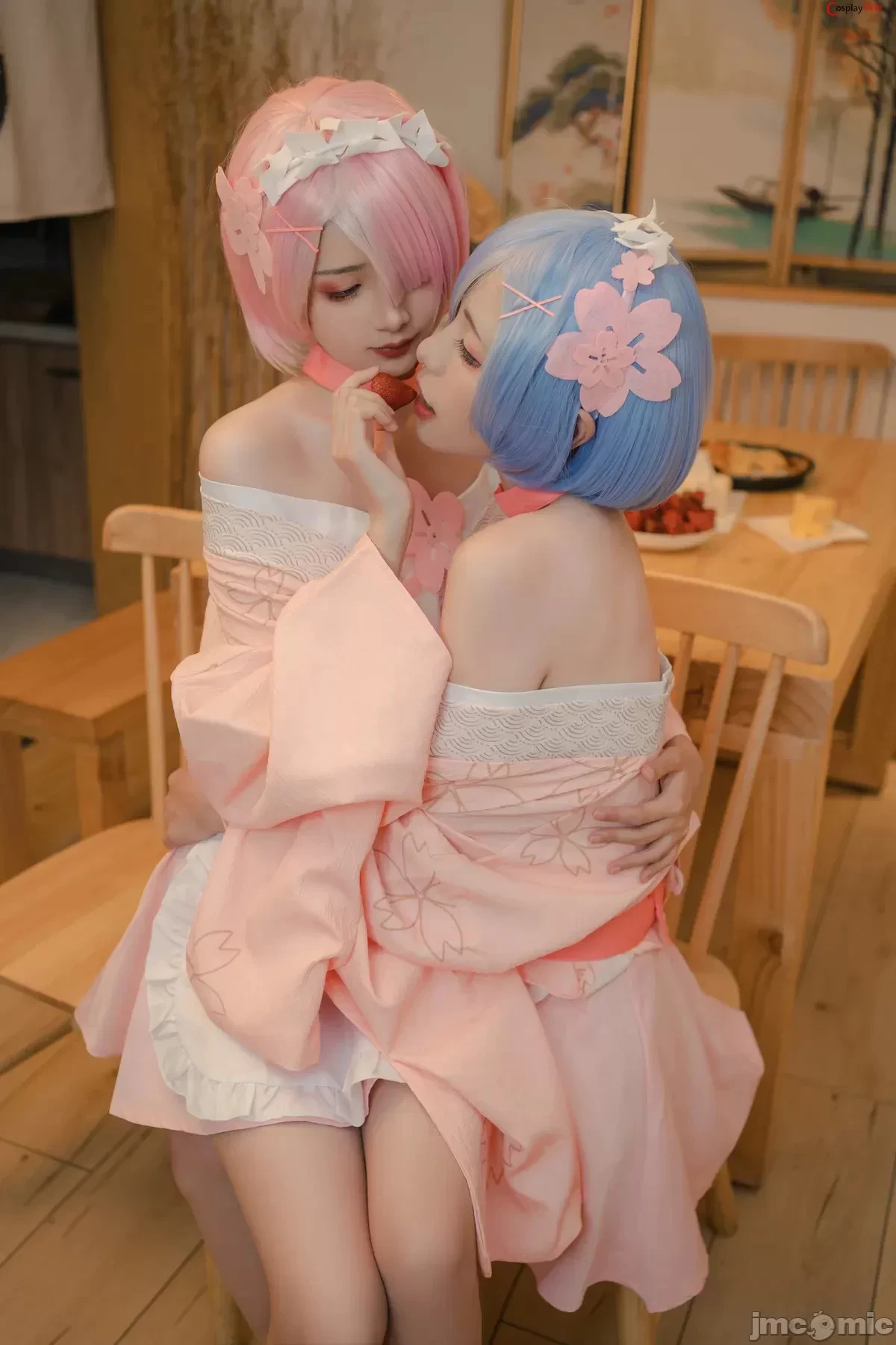 Nekokoyoshi [爆机少女喵小吉] and 金鱼Kinngyo cosplay Rem and Ram – ReZero – Part 2 [100P]