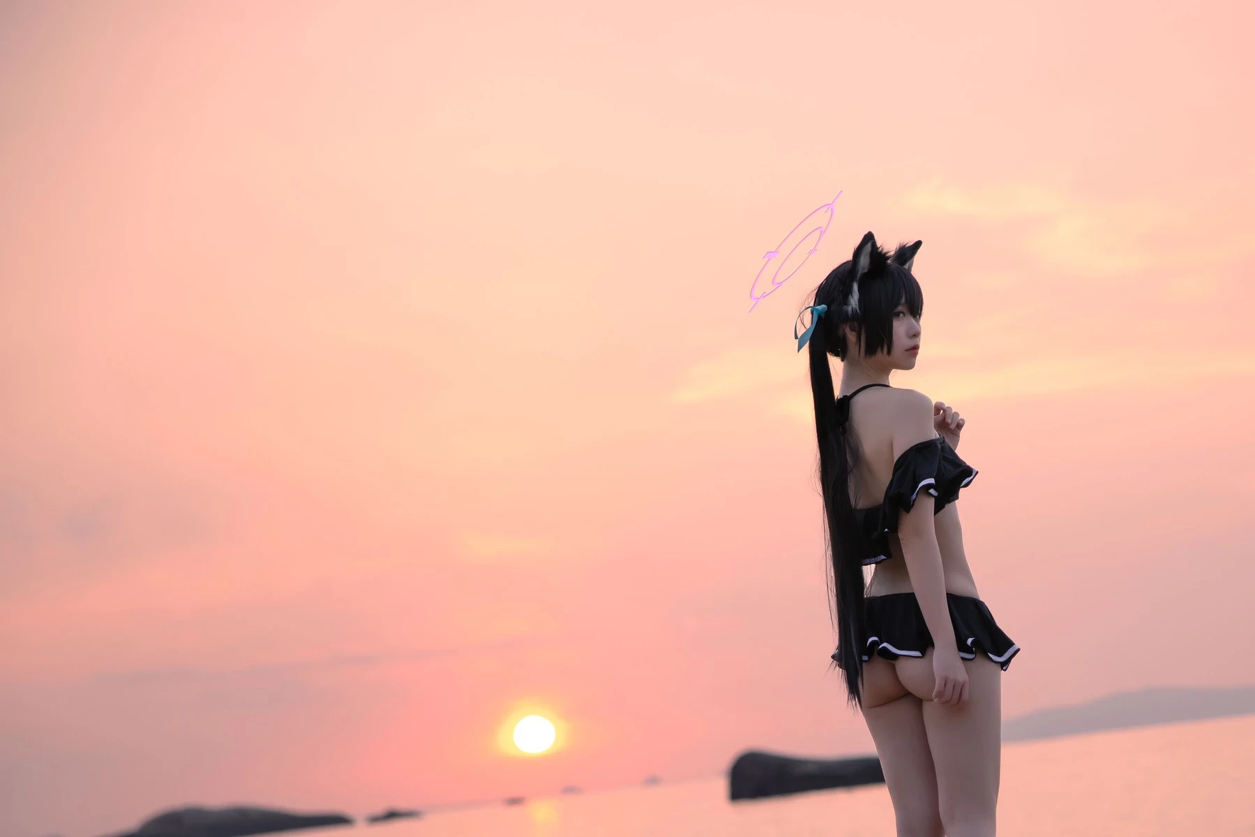 Cosplay G44不會受傷 碧藍檔案 黑見芹香 海邊泳裝