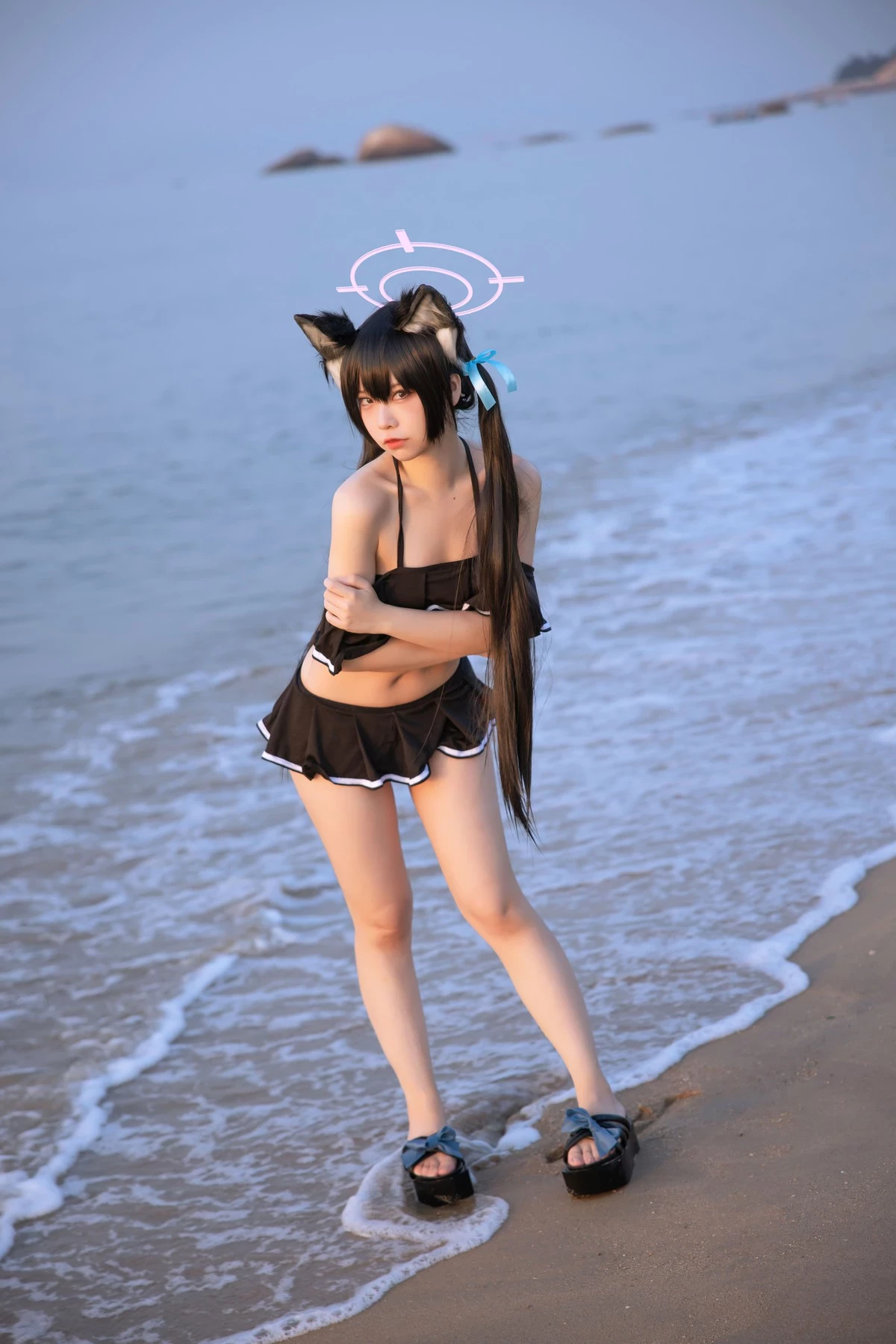 Cosplay G44不會受傷 碧藍檔案 黑見芹香 海邊泳裝